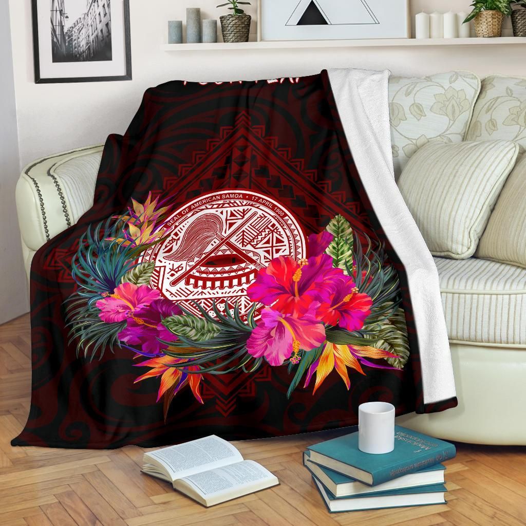 American Samoa Personalised Premium Blanket - Coat Of Arm With Polynesian Patterns
