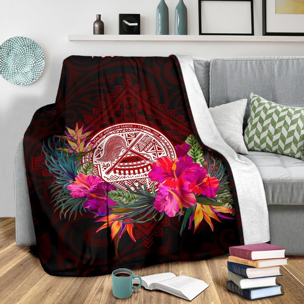 American Samoa Personalised Premium Blanket - Coat Of Arm With Polynesian Patterns