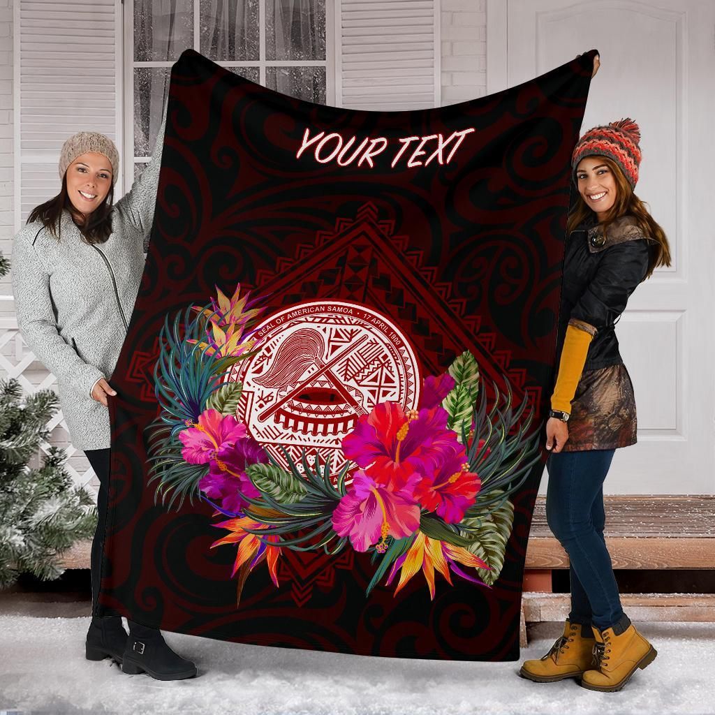 American Samoa Personalised Premium Blanket - Coat Of Arm With Polynesian Patterns