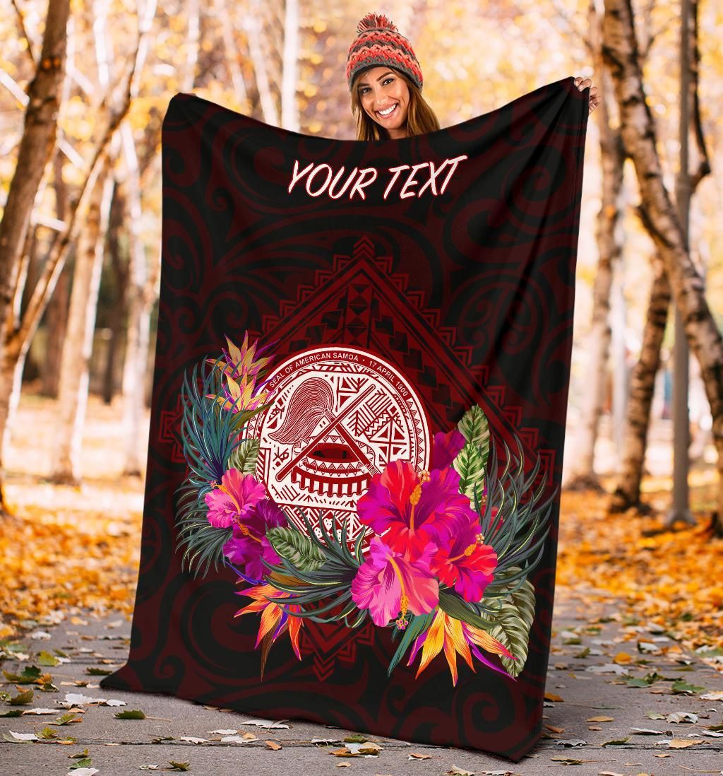 American Samoa Personalised Premium Blanket - Coat Of Arm With Polynesian Patterns