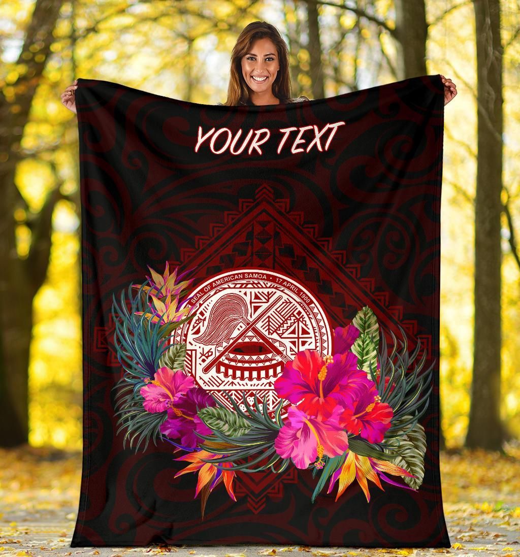 American Samoa Personalised Premium Blanket - Coat Of Arm With Polynesian Patterns