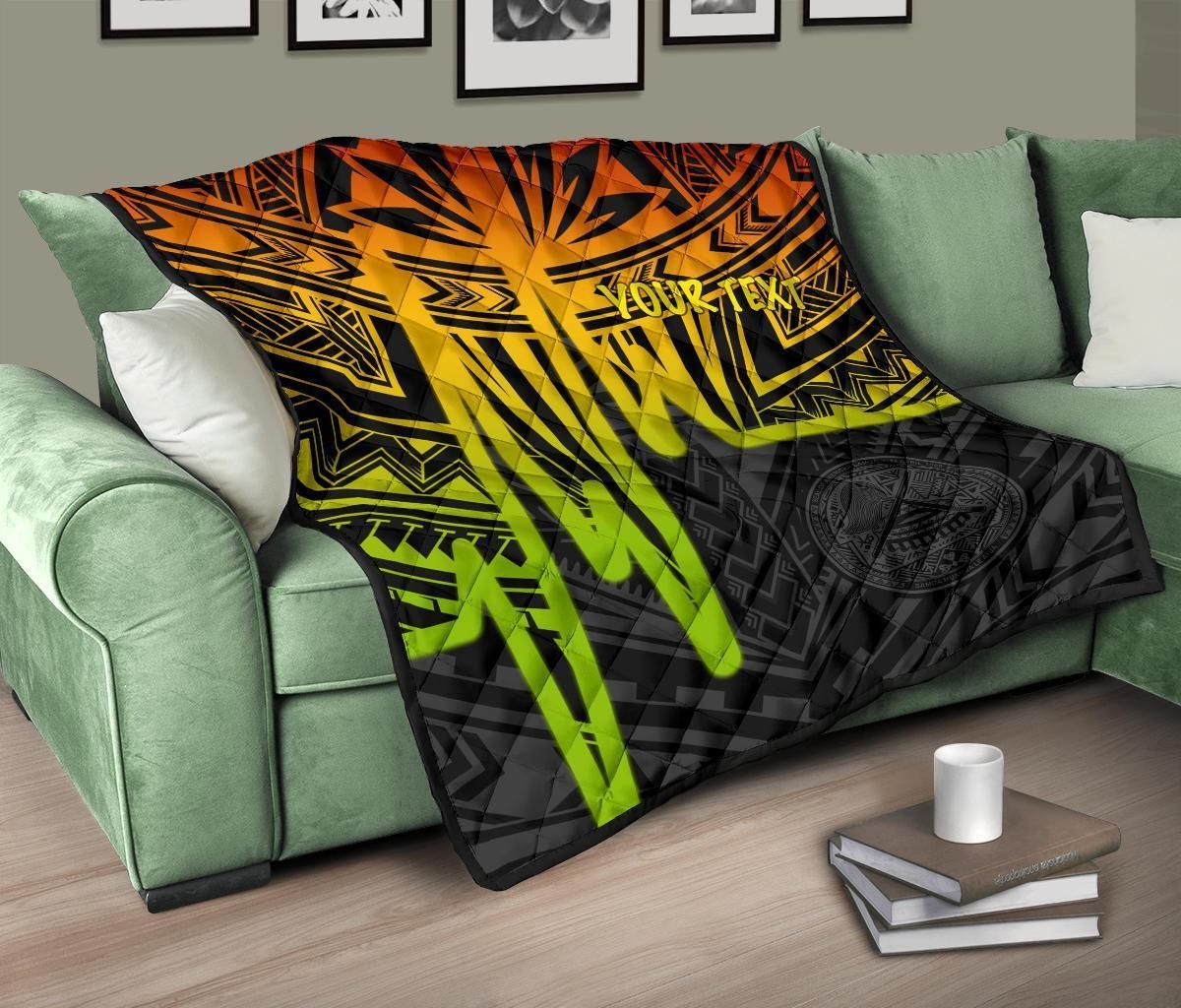 American Samoa Personalised Premium Quilt - Seal With Polynesian Pattern Heartbeat Style (Reggae)