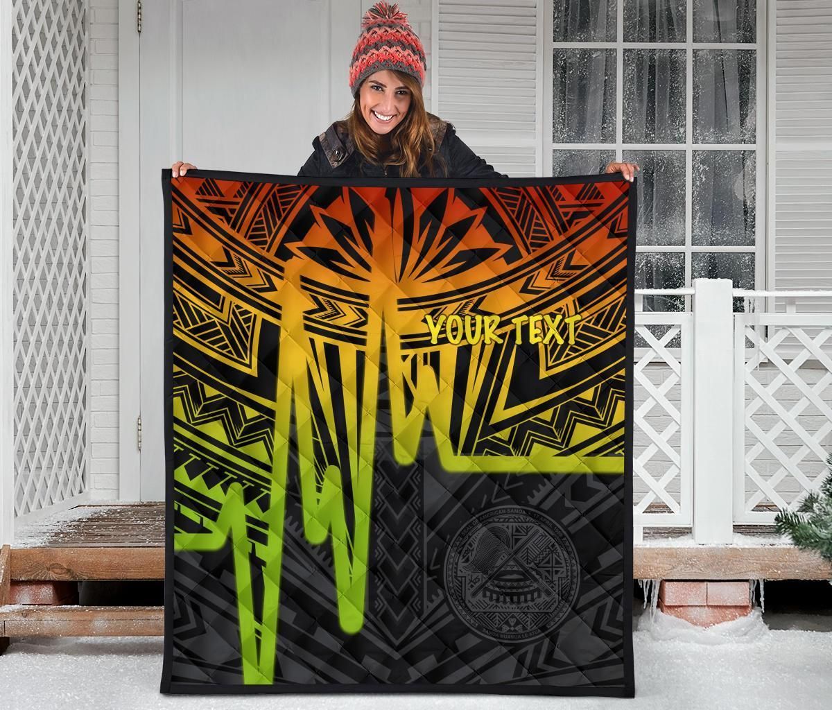 American Samoa Personalised Premium Quilt - Seal With Polynesian Pattern Heartbeat Style (Reggae)