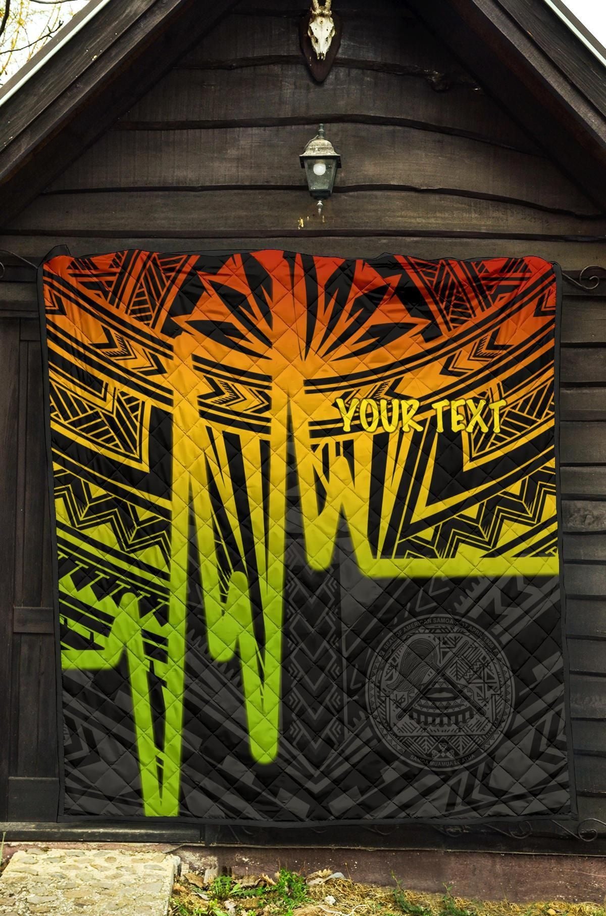 American Samoa Personalised Premium Quilt - Seal With Polynesian Pattern Heartbeat Style (Reggae)
