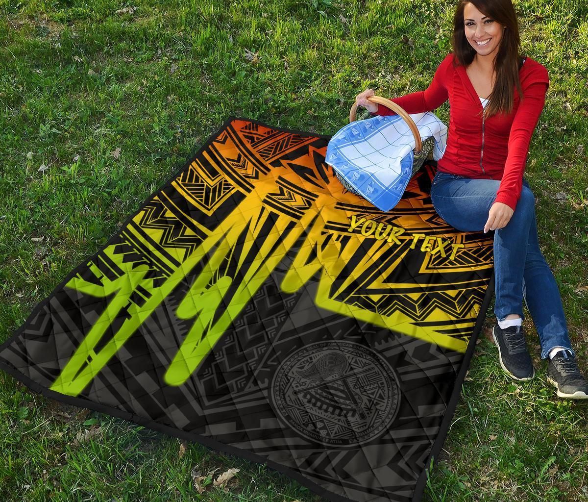 American Samoa Personalised Premium Quilt - Seal With Polynesian Pattern Heartbeat Style (Reggae)
