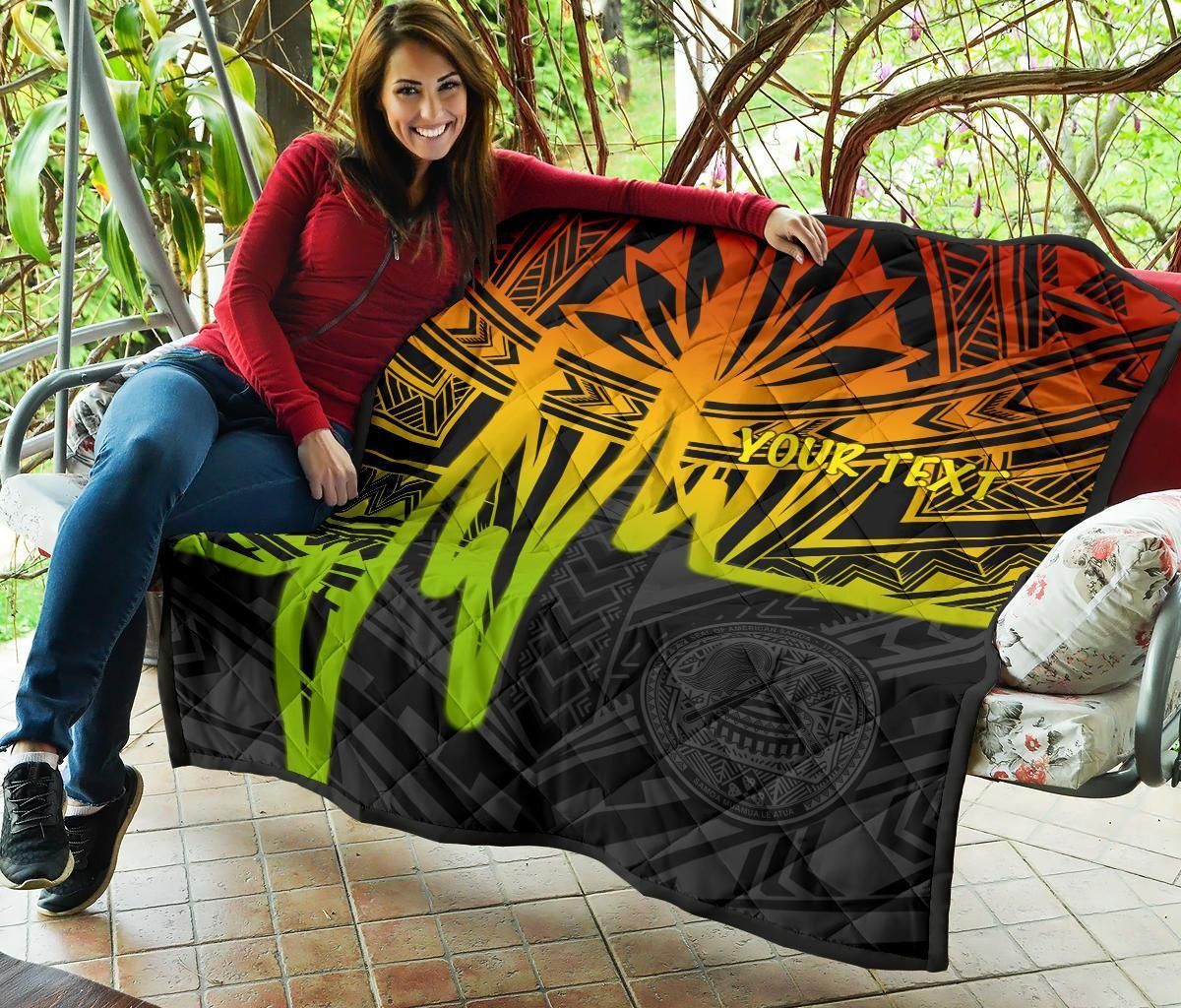 American Samoa Personalised Premium Quilt - Seal With Polynesian Pattern Heartbeat Style (Reggae)