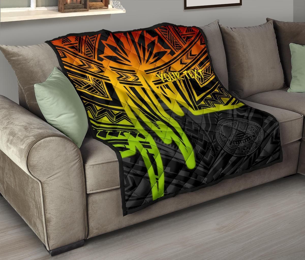 American Samoa Personalised Premium Quilt - Seal With Polynesian Pattern Heartbeat Style (Reggae)