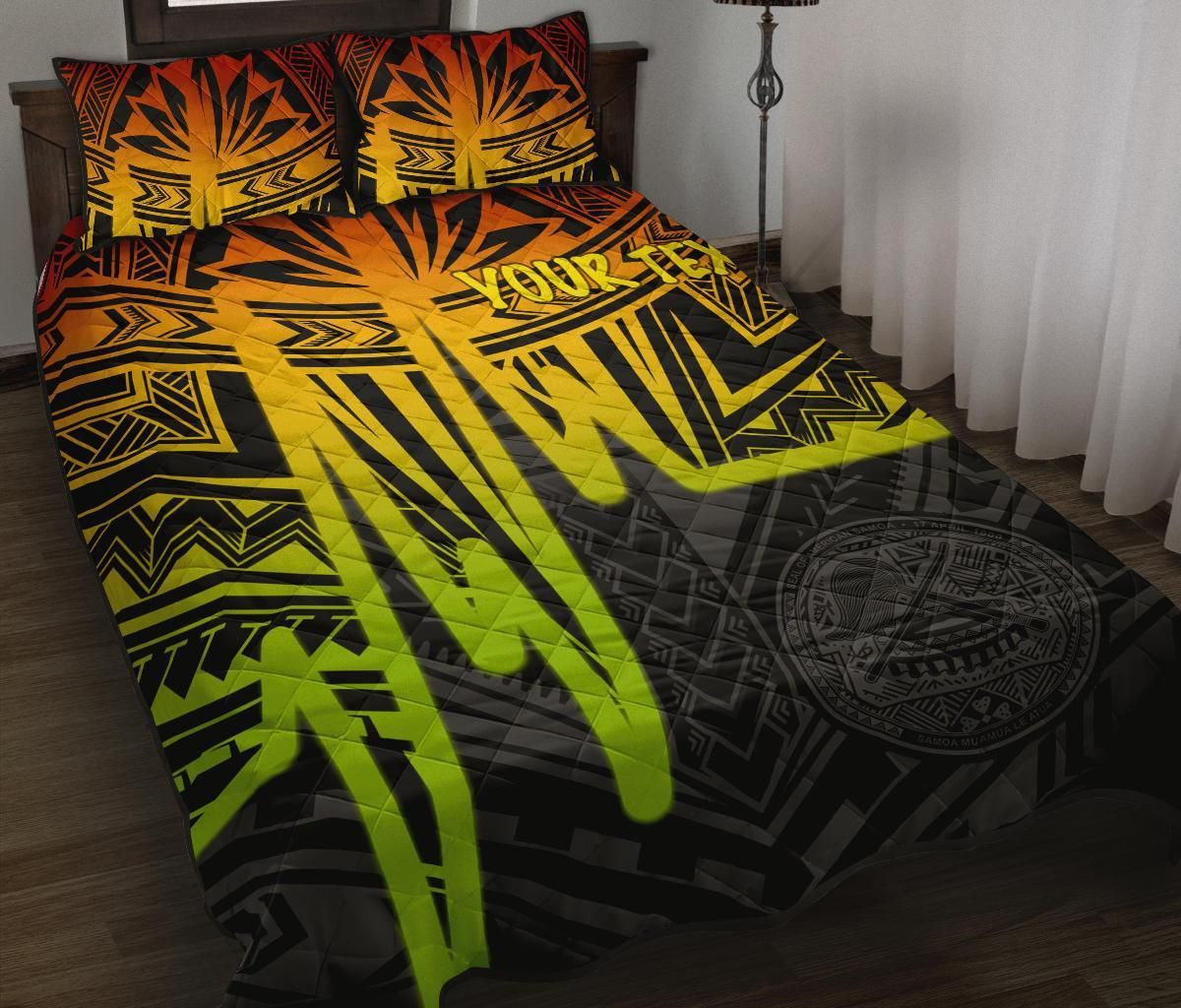 American Samoa Personalised Quilt Bed Sets - Seal With Polynesian Pattern Heartbeat Style (Reggae)