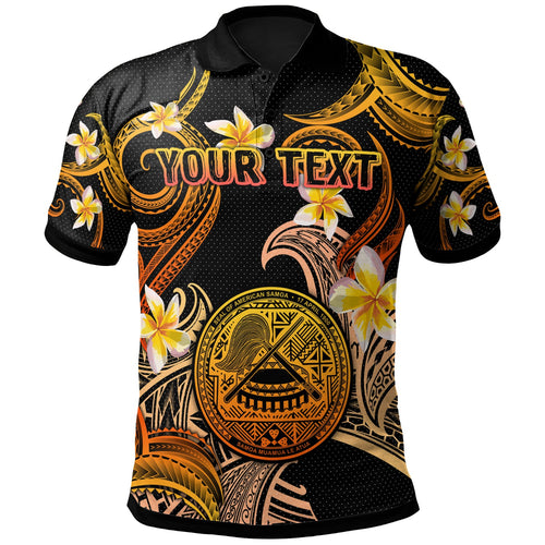 American Samoa Polo Shirt - Custom Personalised Polynesian Waves with Plumeria Flowers (Orange)