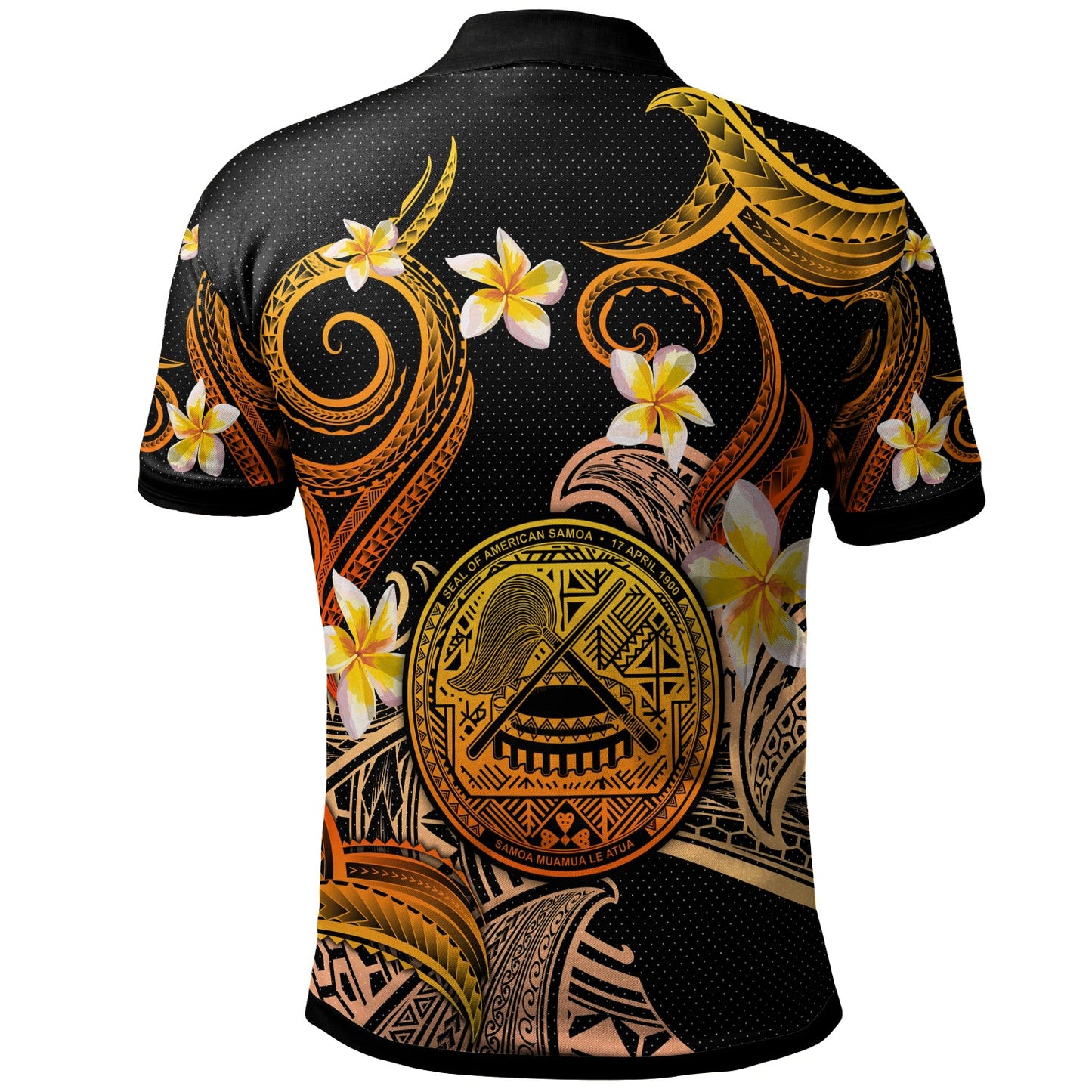 American Samoa Polo Shirt - Custom Personalised Polynesian Waves with Plumeria Flowers (Orange)