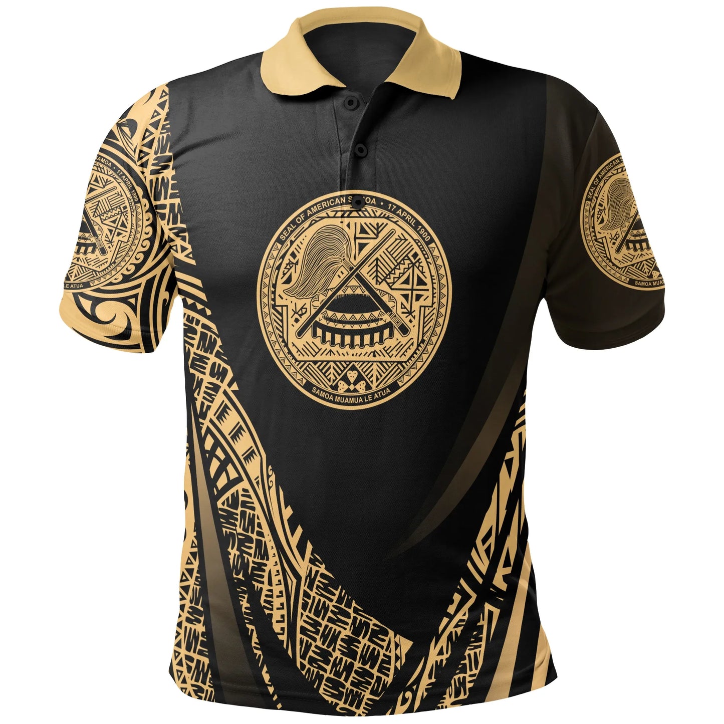 American Samoa Polo Shirt - Gold Polynesian Patterns Sport Style