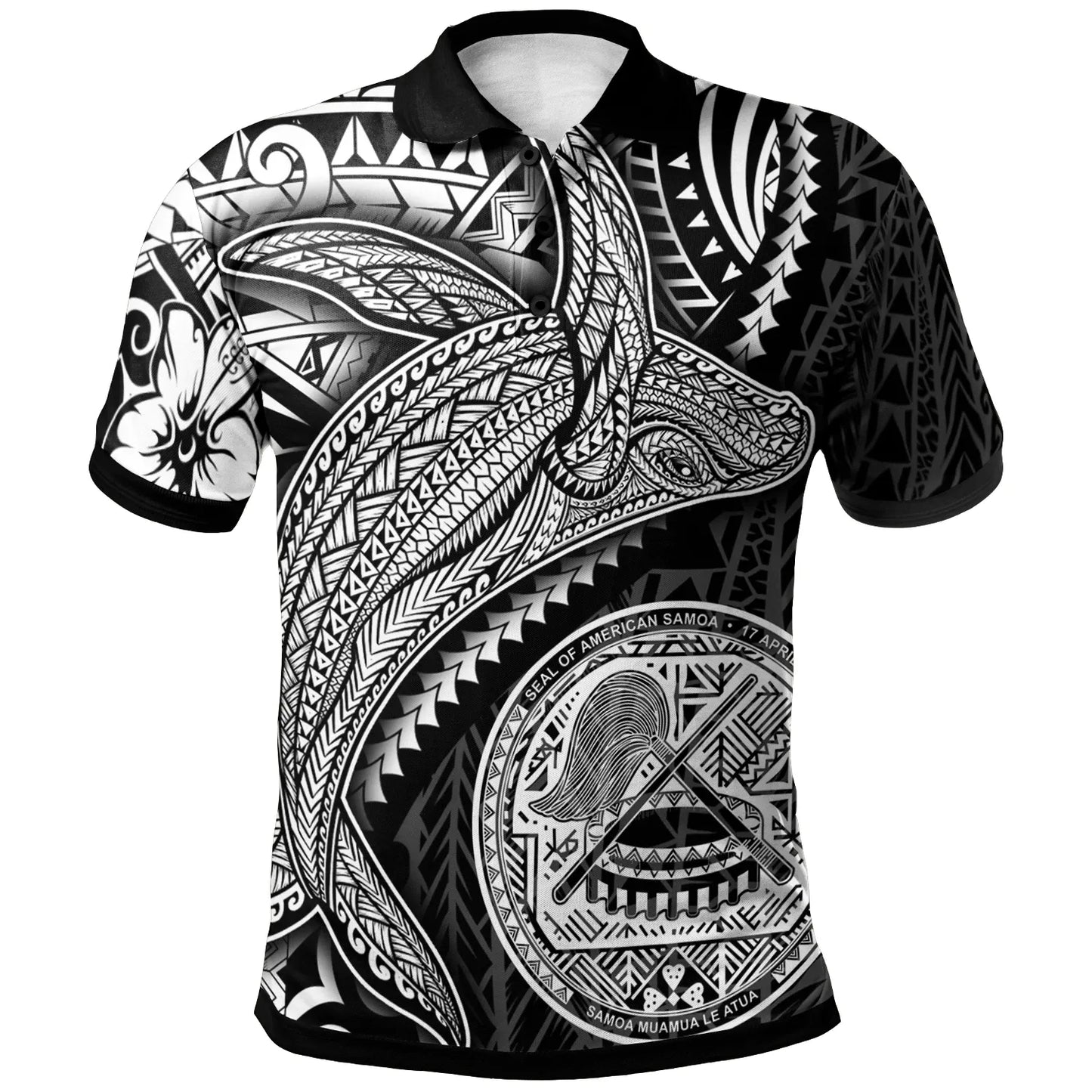 American Samoa Polo Shirt - Humpback Whale & Coat of Arms White