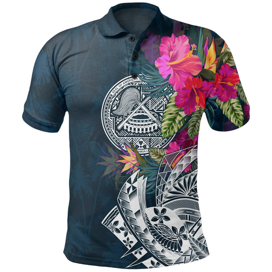 American Samoa Polo Shirt - Polynesian Hibiscus with Summer Vibes (No Text)