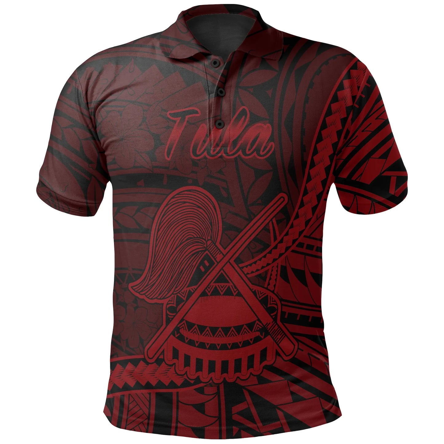 American Samoa Polo Shirt - Tula Polynesian Red Patterns