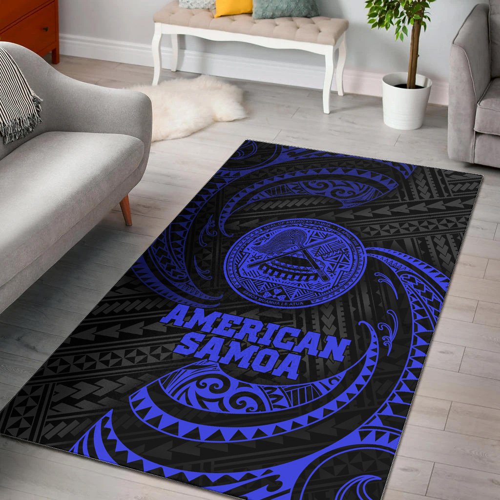 American Samoa Polynesian Area Rug - Blue Tribal Wave