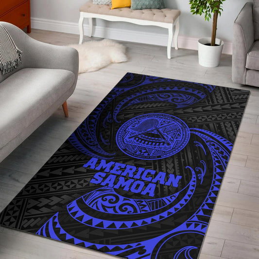 American Samoa Polynesian Area Rug - Blue Tribal Wave