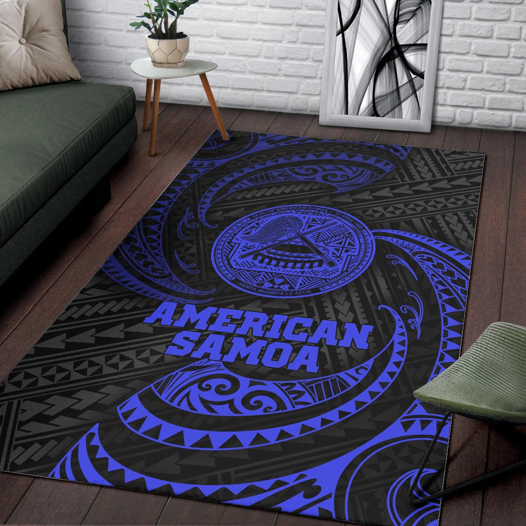 American Samoa Polynesian Area Rug - Blue Tribal Wave