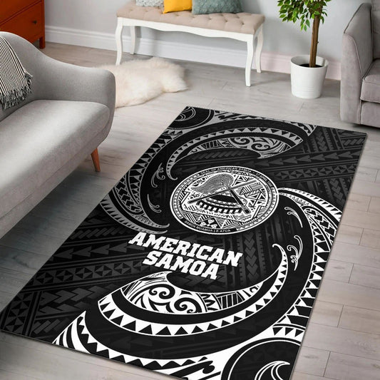 American Samoa Polynesian Area Rug - White Tribal Wave
