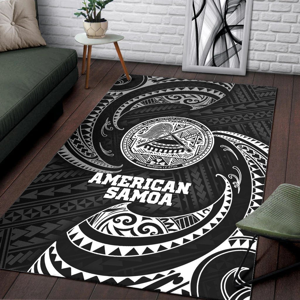 American Samoa Polynesian Area Rug - White Tribal Wave
