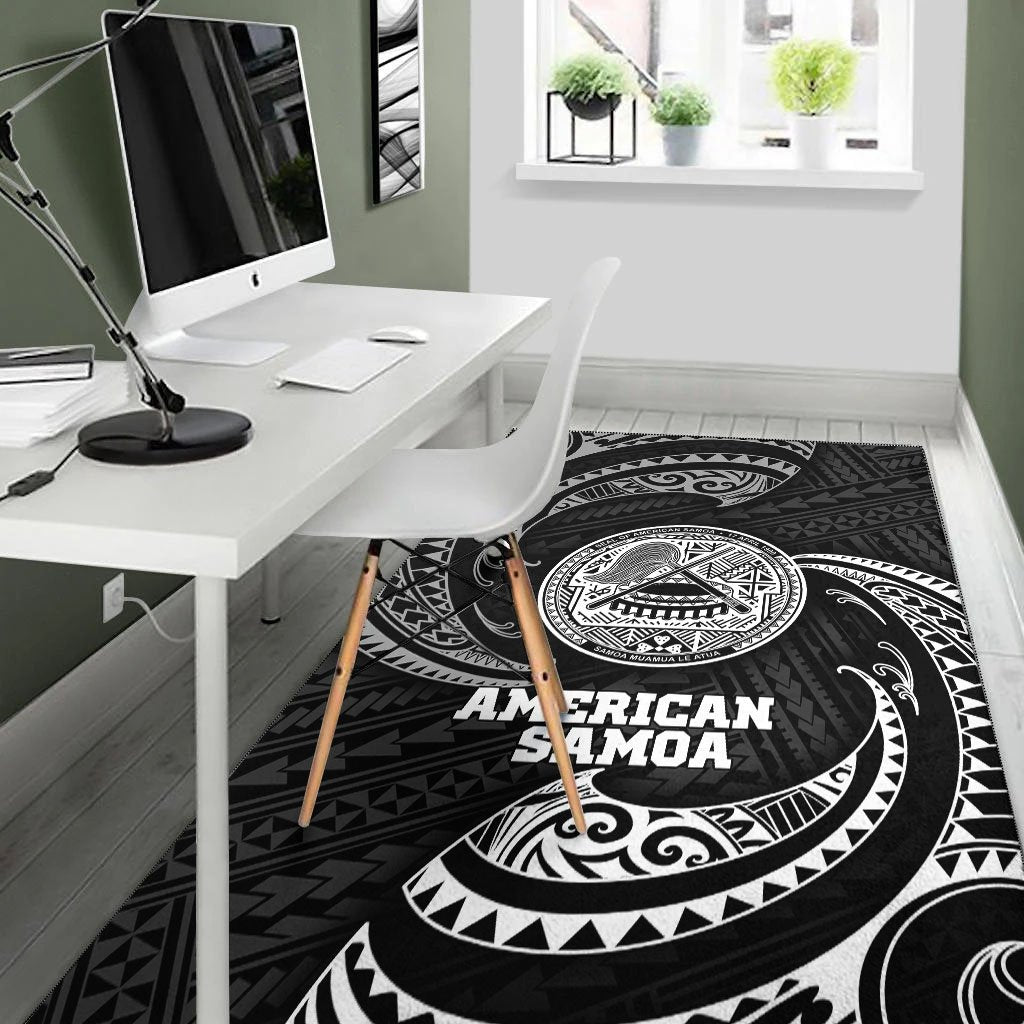 American Samoa Polynesian Area Rug - White Tribal Wave