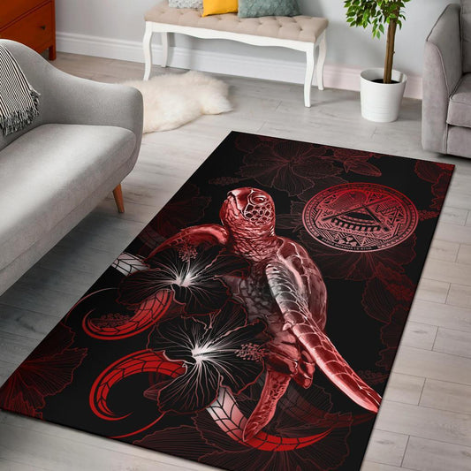 American Samoa Polynesian Area Rugs - Turtle With Blooming Hibiscus Red