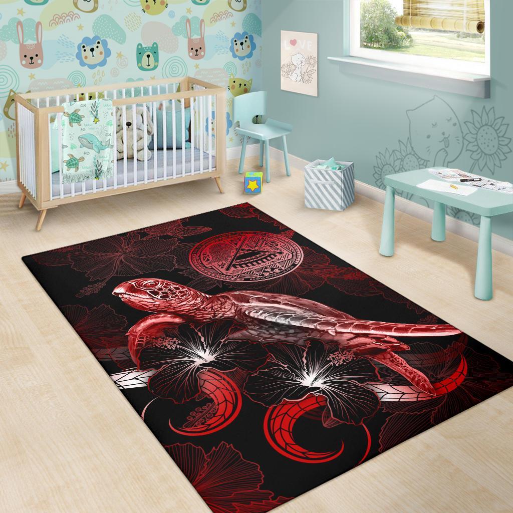 American Samoa Polynesian Area Rugs - Turtle With Blooming Hibiscus Red