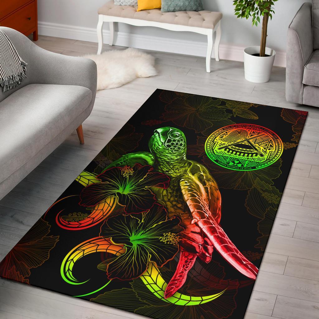 American Samoa Polynesian Area Rugs - Turtle With Blooming Hibiscus Reggae