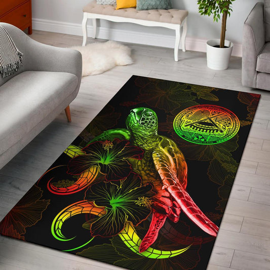 American Samoa Polynesian Area Rugs - Turtle With Blooming Hibiscus Reggae