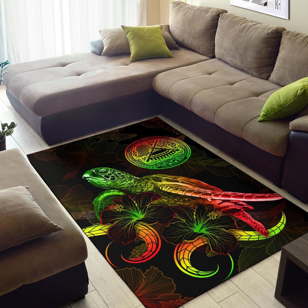 American Samoa Polynesian Area Rugs - Turtle With Blooming Hibiscus Reggae