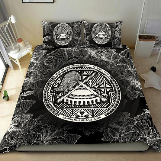 American Samoa Polynesian Duvet Cover Set - Black Hibiscus
