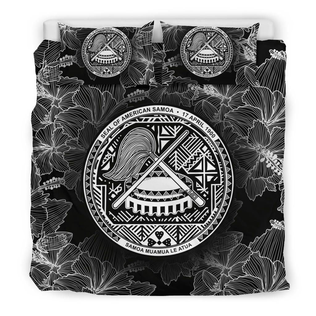 American Samoa Polynesian Duvet Cover Set - Black Hibiscus