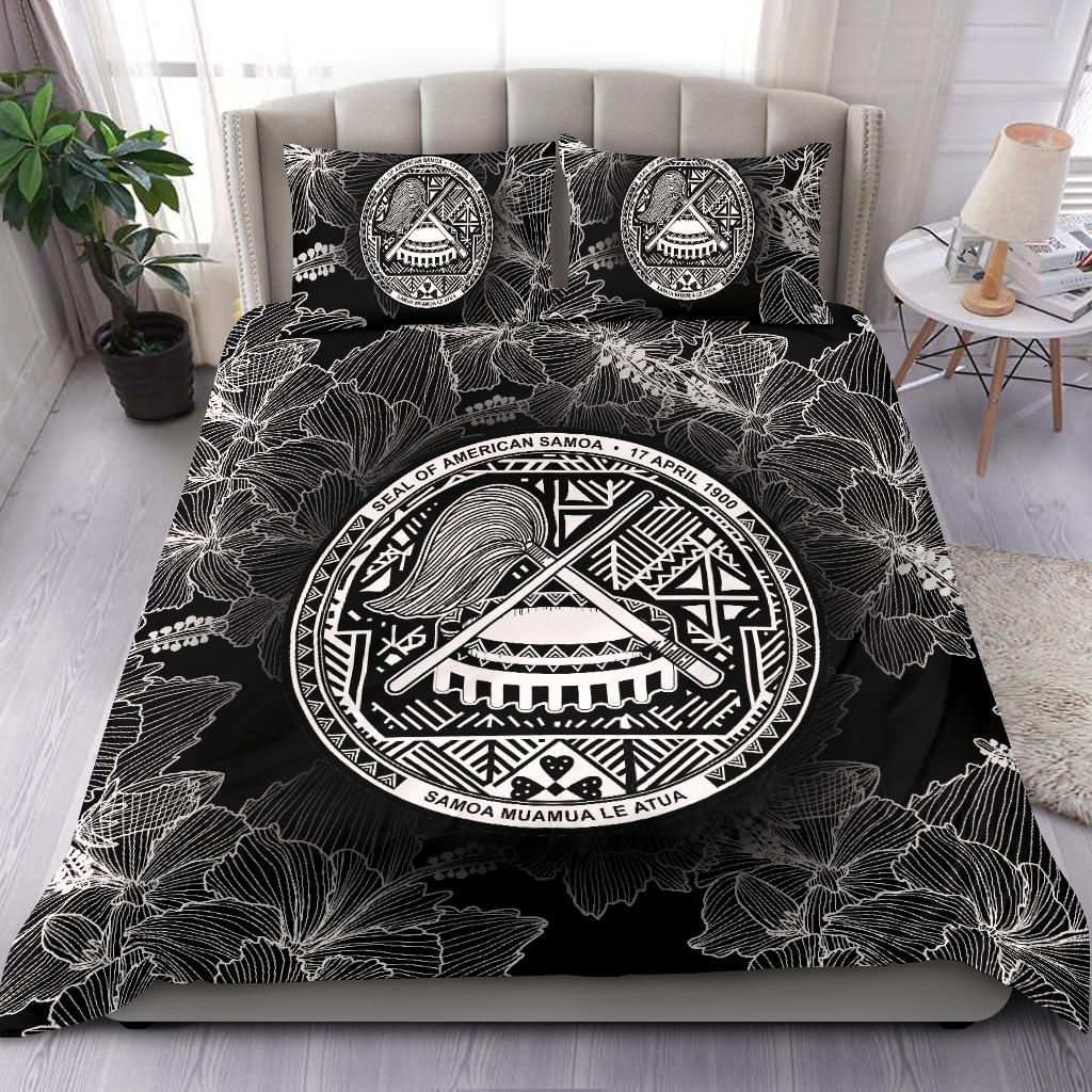 American Samoa Polynesian Duvet Cover Set - Black Hibiscus