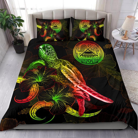 American Samoa Polynesian Bedding Set - Turtle With Blooming Hibiscus Reggae
