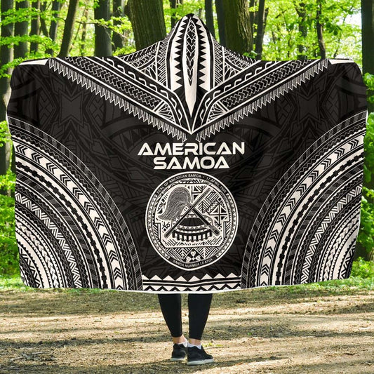 American Samoa Polynesian Chief Hooded Blanket - Black Version