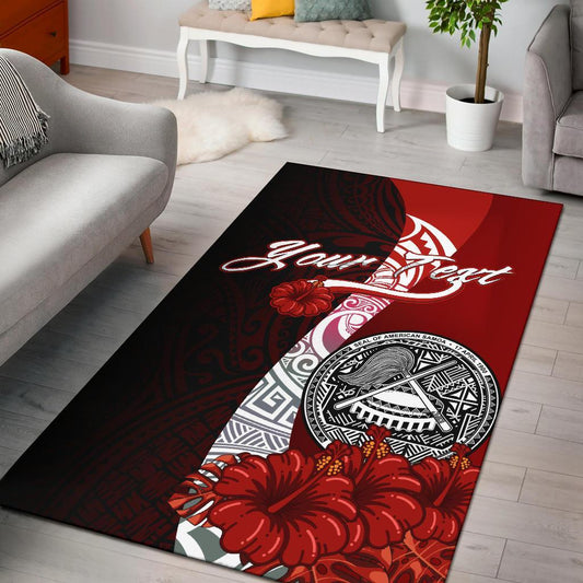 American Samoa Polynesian Custom Personalised Area Rug - Coat Of Arm With Hibiscus