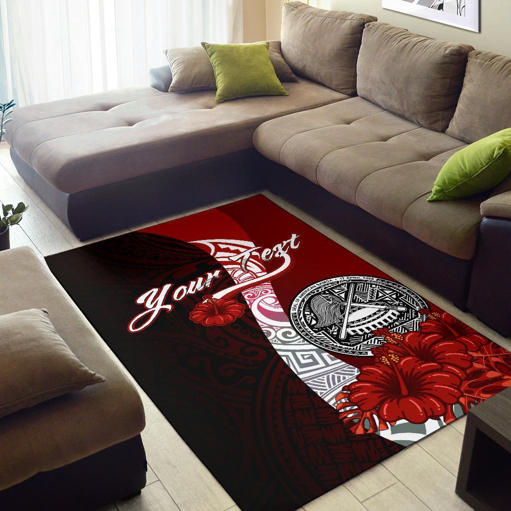 American Samoa Polynesian Custom Personalised Area Rug - Coat Of Arm With Hibiscus