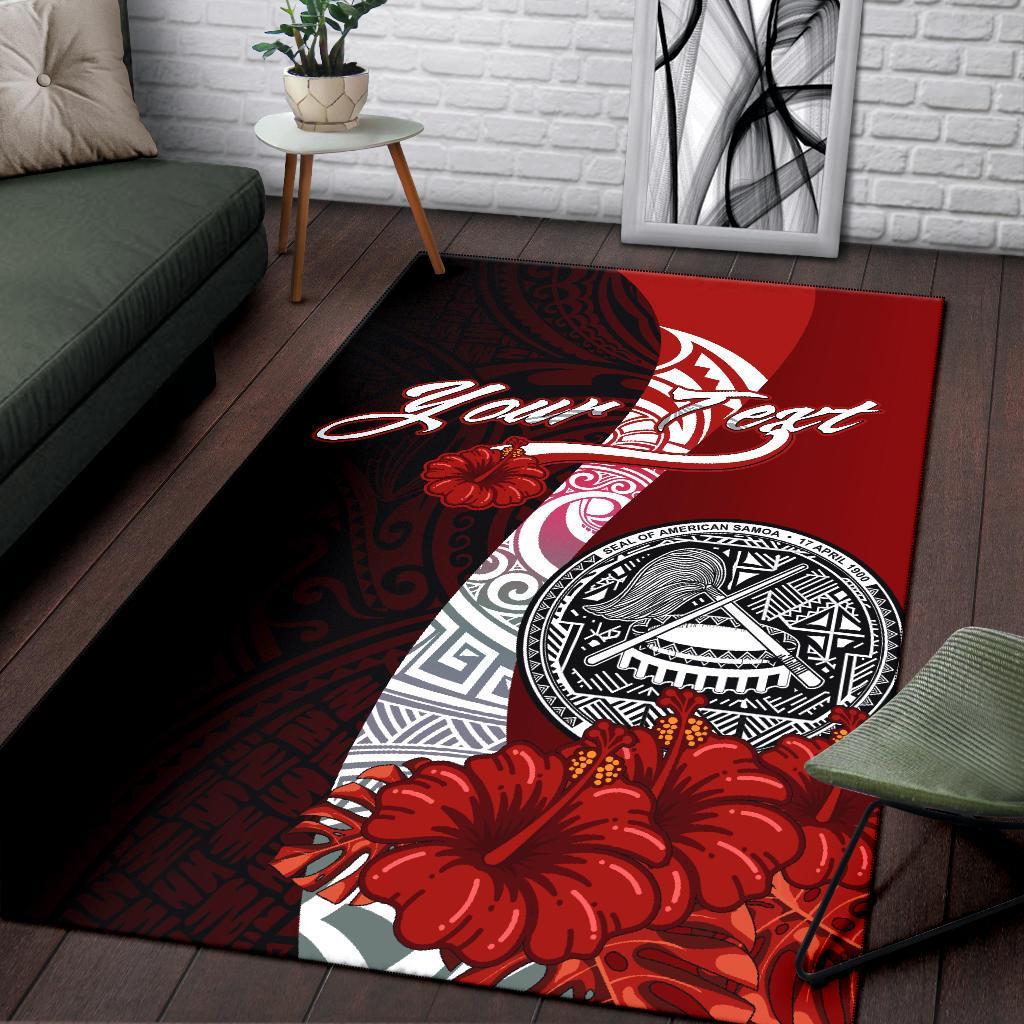 American Samoa Polynesian Custom Personalised Area Rug - Coat Of Arm With Hibiscus
