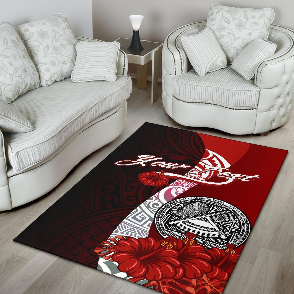 American Samoa Polynesian Custom Personalised Area Rug - Coat Of Arm With Hibiscus