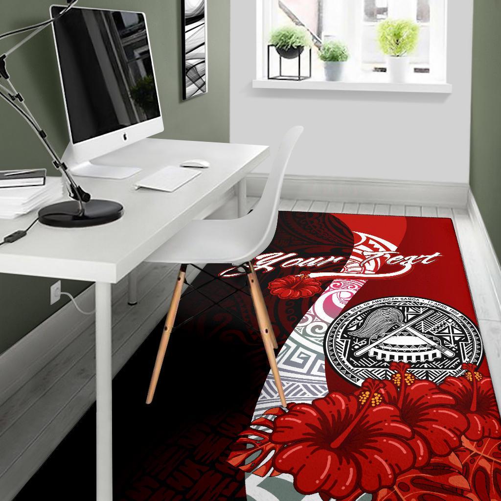 American Samoa Polynesian Custom Personalised Area Rug - Coat Of Arm With Hibiscus