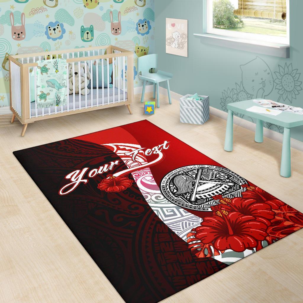 American Samoa Polynesian Custom Personalised Area Rug - Coat Of Arm With Hibiscus