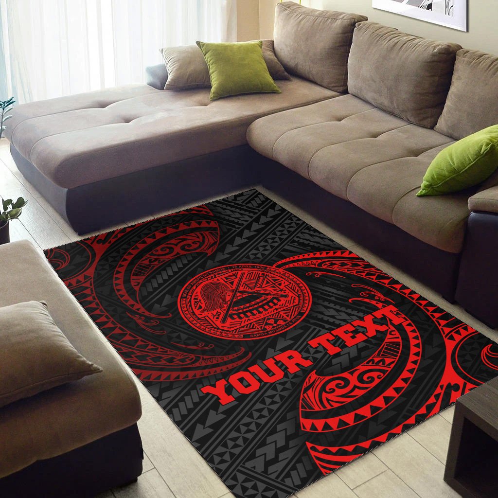 American Samoa Polynesian Custom Personalised Area Rug - Red Tribal Wave