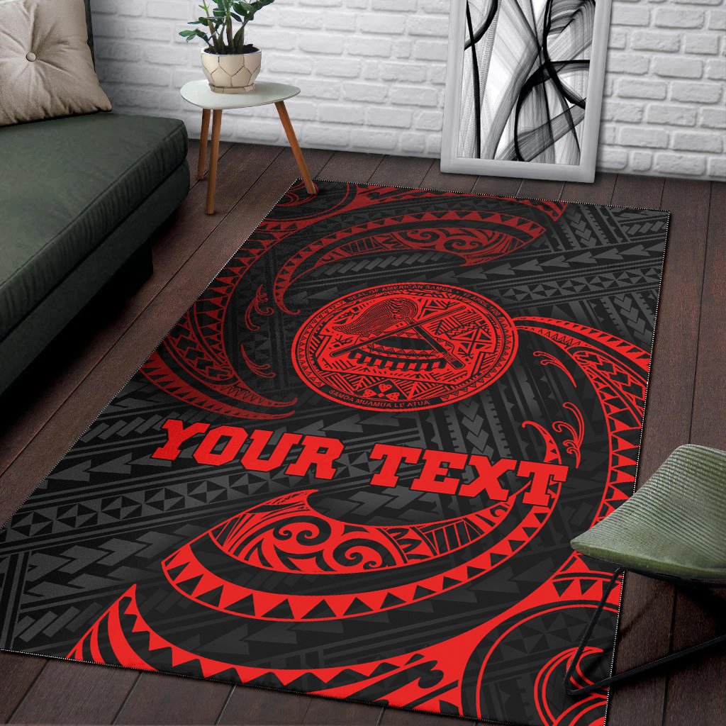 American Samoa Polynesian Custom Personalised Area Rug - Red Tribal Wave