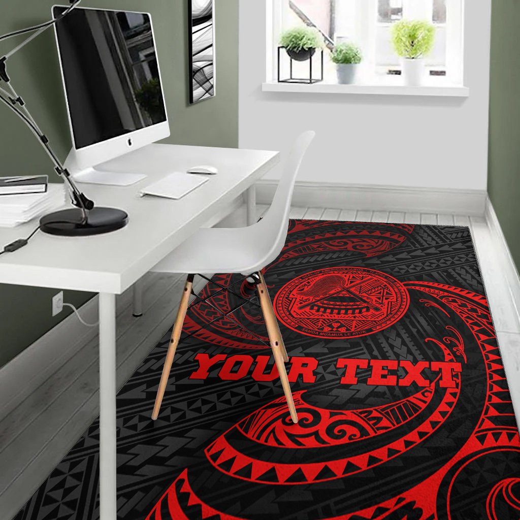 American Samoa Polynesian Custom Personalised Area Rug - Red Tribal Wave