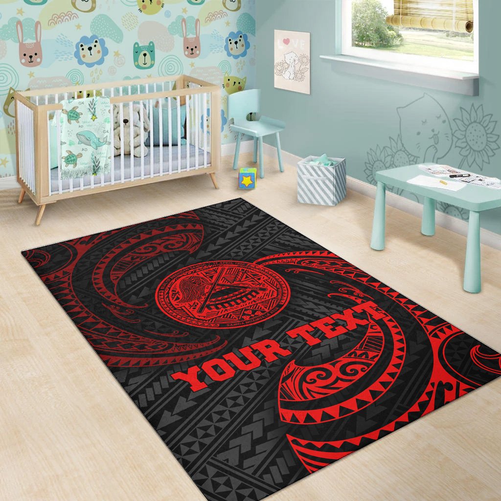 American Samoa Polynesian Custom Personalised Area Rug - Red Tribal Wave