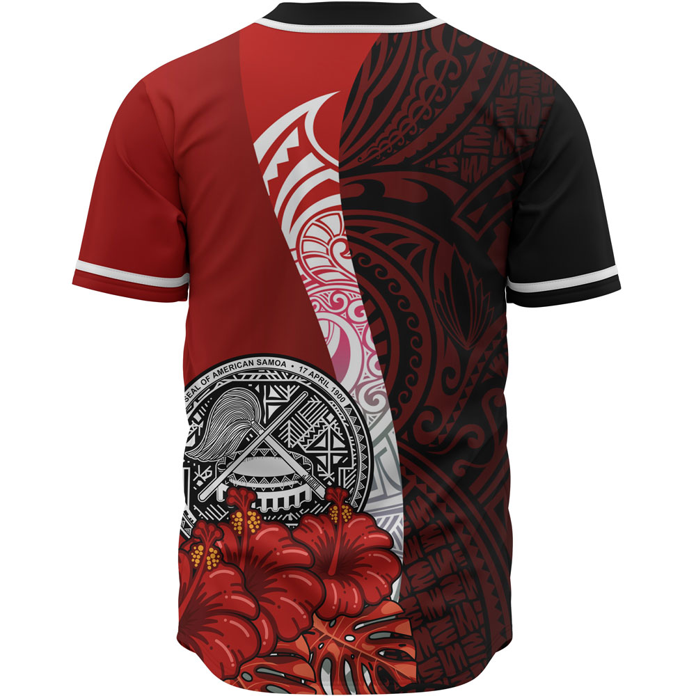 American Samoa Polynesian Custom Personalised Baseball Shirt - Coat Of Arm With Hibiscus