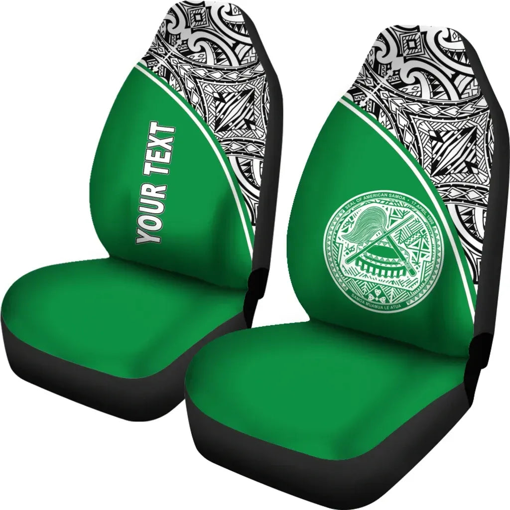 American Samoa Custom Personalised Car Seat Covers - American Samoa Seal Polynesian Green Curve