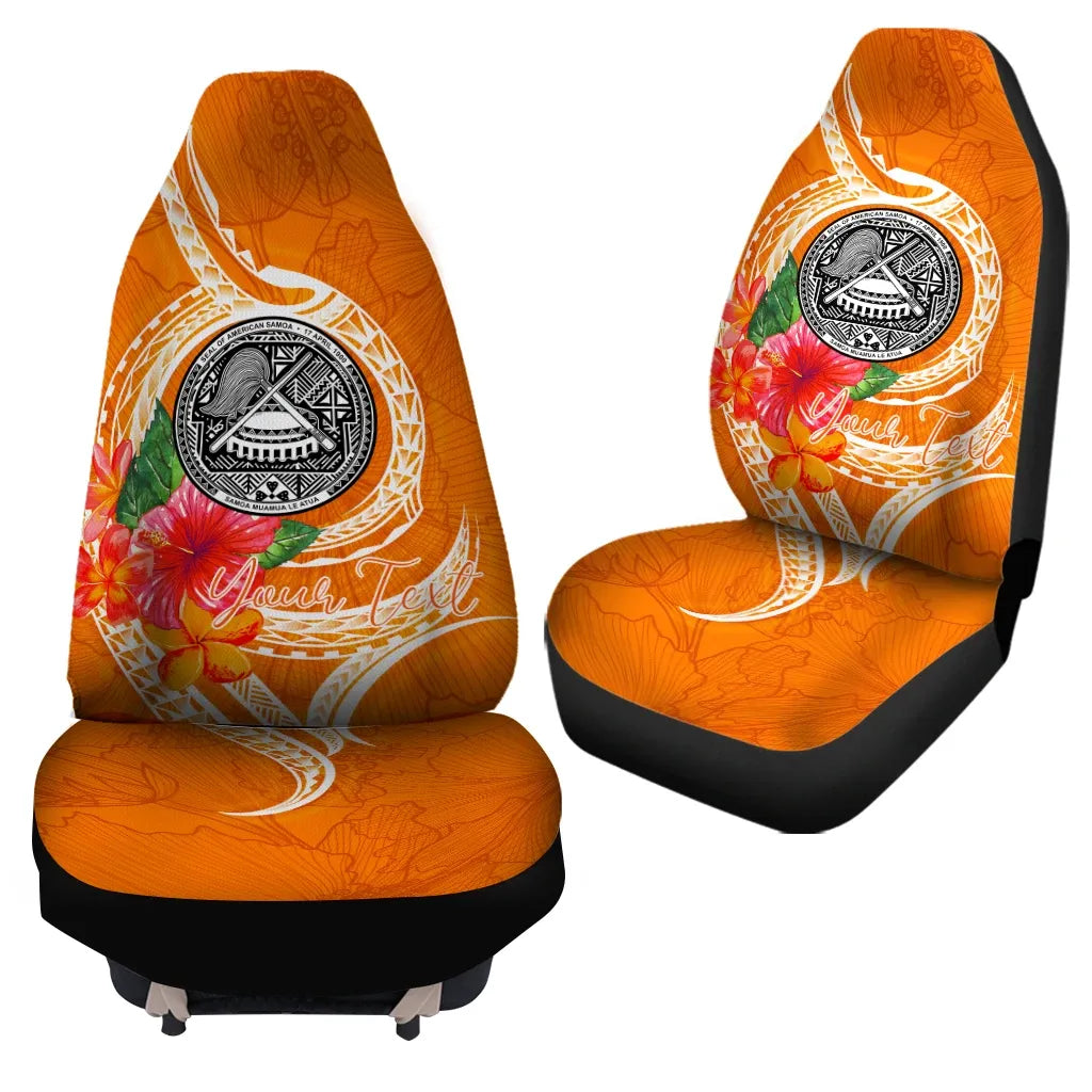 American Samoa Polynesian Custom Personalised Car Seat Covers - Orange Floral With Seal
