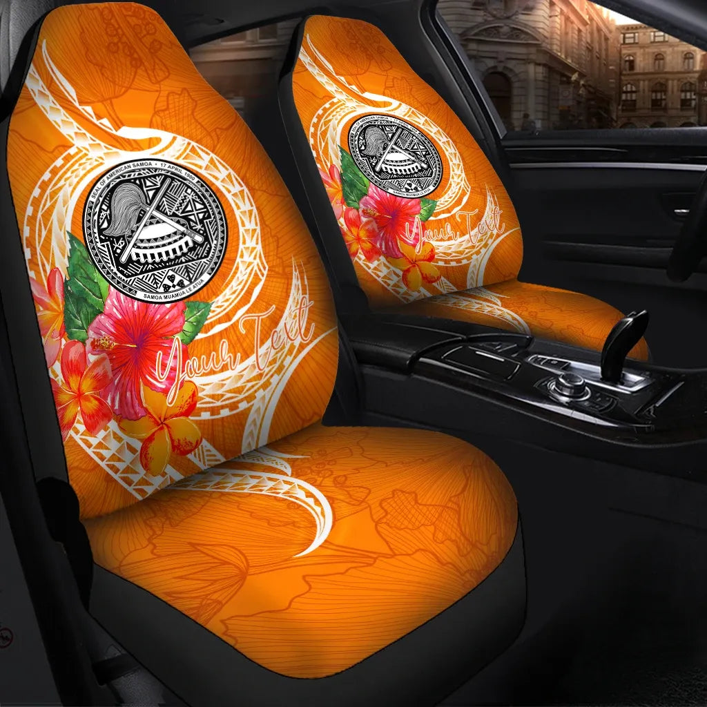 American Samoa Polynesian Custom Personalised Car Seat Covers - Orange Floral With Seal