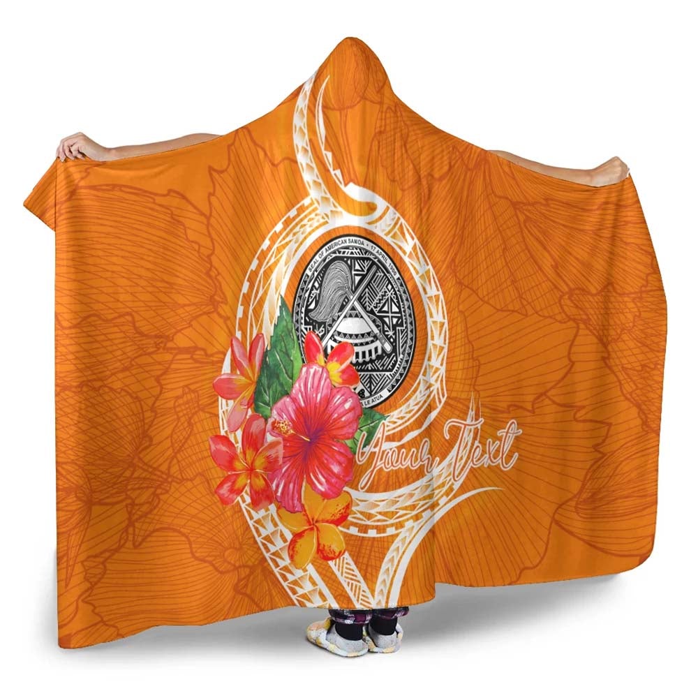 American Samoa Polynesian Custom Personalised Hooded Blanket - Orange Floral With Seal