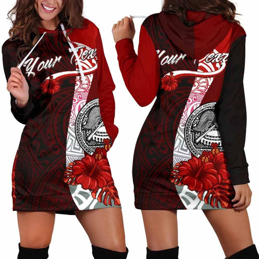American Samoa Polynesian Custom Personalised Hoodie Dress - Coat Of Arm With Hibiscus